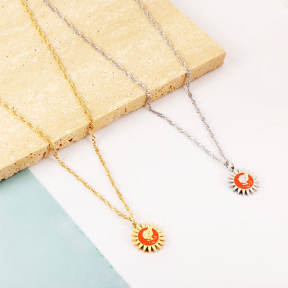 Girls Kids Jewelry Stainless Steel Orange Sun Accessory Necklace