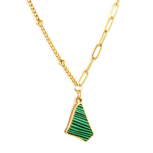 Enamel Girls Kids Jewelry Stainless Steel Irregular Triangle Green Shell Accessories Necklace