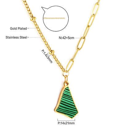 Enamel Girls Kids Jewelry Stainless Steel Irregular Triangle Green Shell Accessories Necklace