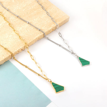Enamel Girls Kids Jewelry Stainless Steel Irregular Triangle Green Shell Accessories Necklace