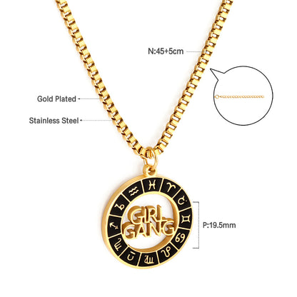 Stainless Girls Kids Jewelry Steel Black Round Hollow With Letters Accessory Necklace