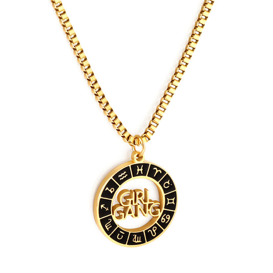 Stainless Girls Kids Jewelry Steel Black Round Hollow With Letters Accessory Necklace