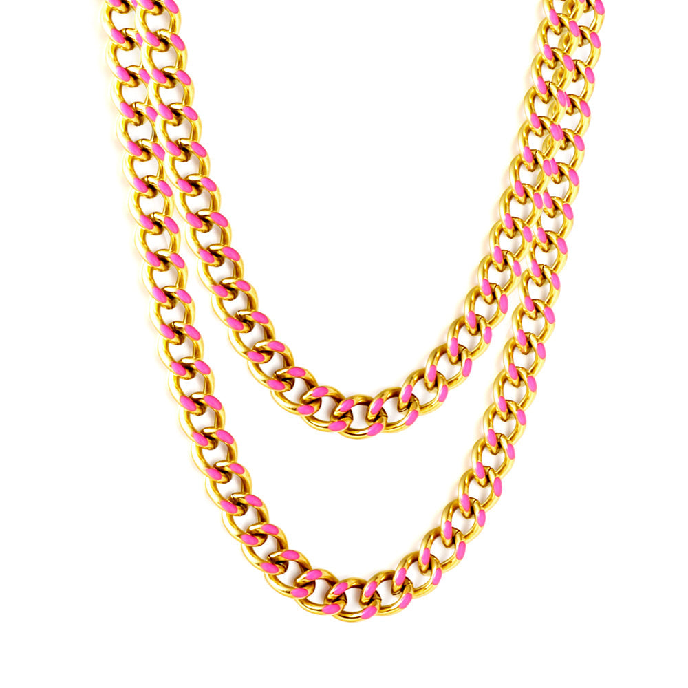 Stainless Steel 18k Gold Plated Pink Drip Oil Chains