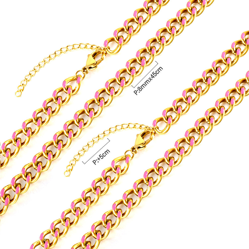 Stainless Steel 18k Gold Plated Pink Drip Oil Chains