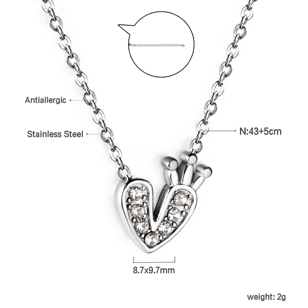 Heart with Crown Pendant with Diamond Necklace 43+5cm