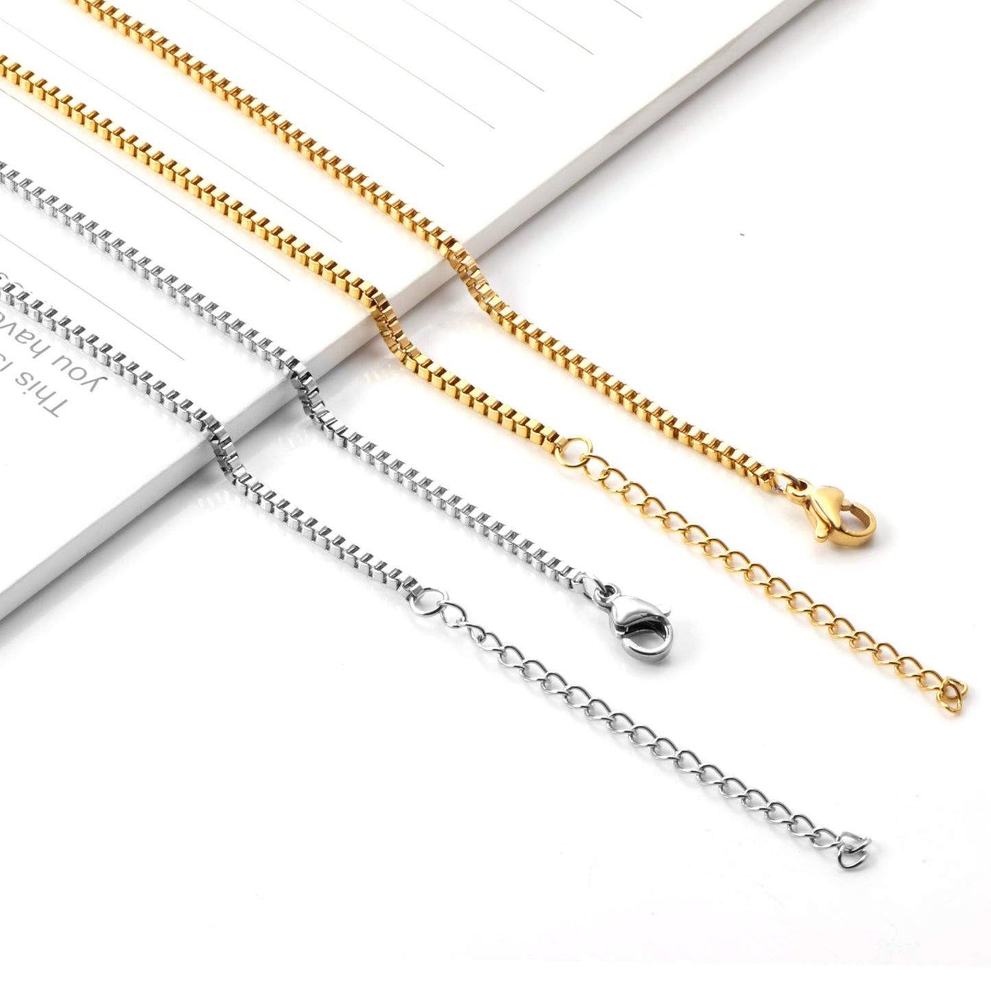 ASON 10pcs/bulk long necklace collar 2cm*45+5cm with chain Gold & steel color stainless steel necklace wholesale