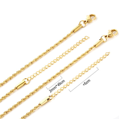 ASON 10pcs/bulk long necklace collar 2.0mm * 45cm+5cm matching chain gold & steel color stainless steel necklace wholesale
