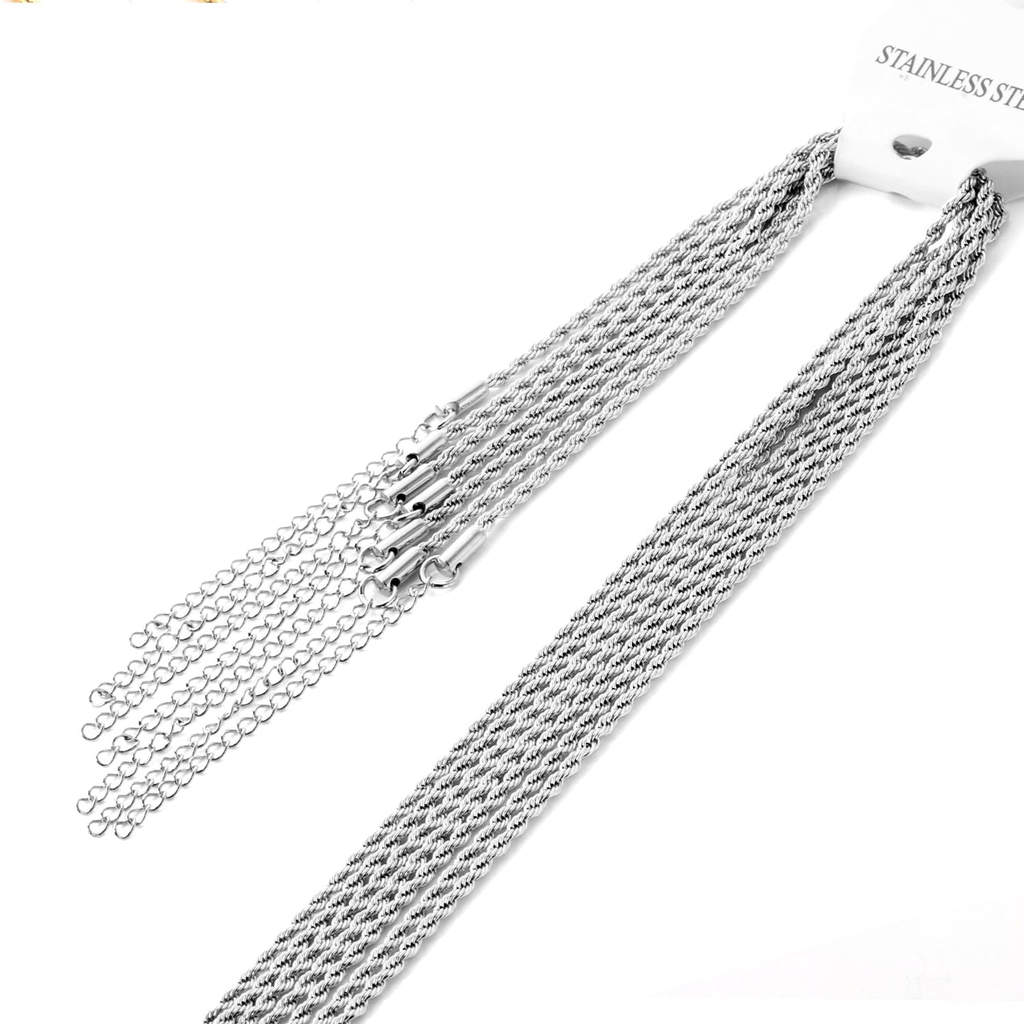 ASON 10pcs/bulk long necklace collar 2.0mm * 45cm+5cm matching chain gold & steel color stainless steel necklace wholesale