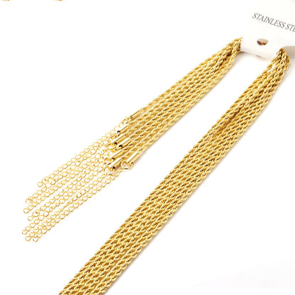 ASON 10pcs/bulk long necklace collar 2.0mm * 45cm+5cm matching chain gold & steel color stainless steel necklace wholesale