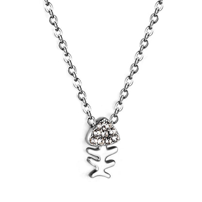 Fishbone Pendant with Diamond Necklace 43+5cm