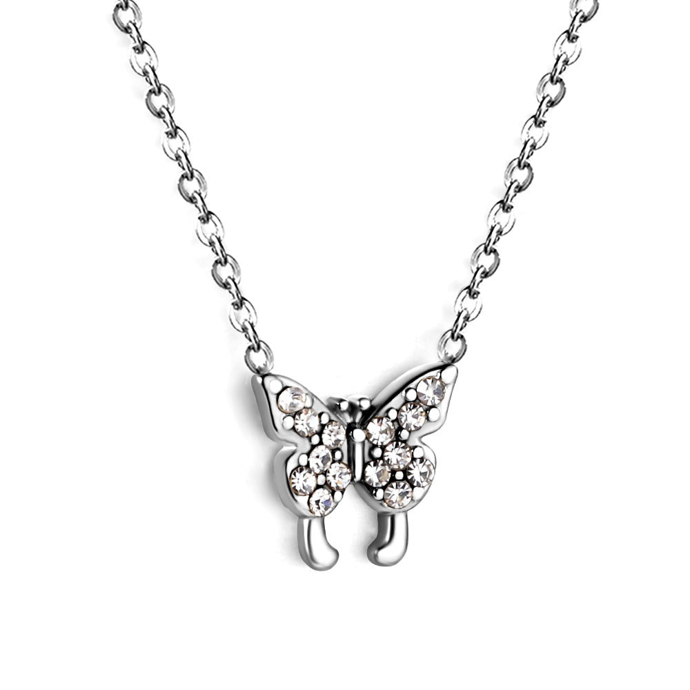 Butterfly Pendant Necklace with Diamonds 43+5cm