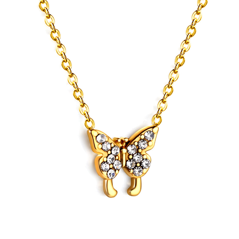 Butterfly Pendant Necklace with Diamonds 43+5cm