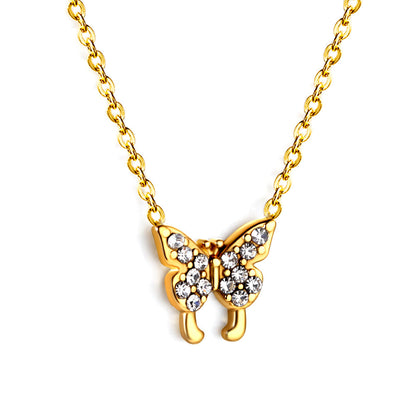 Butterfly Pendant Necklace with Diamonds 43+5cm