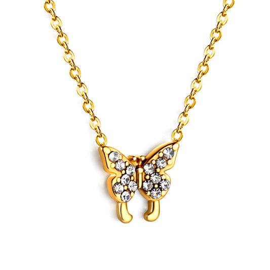 Butterfly Pendant Necklace with Diamonds 43+5cm