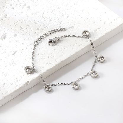 6 Cylindrical White Diamonds Bracelet 17+3cm