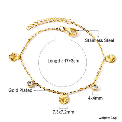 3 Shells + 2 Cylindrical White Diamonds Accessories Bracelet 17+3cm