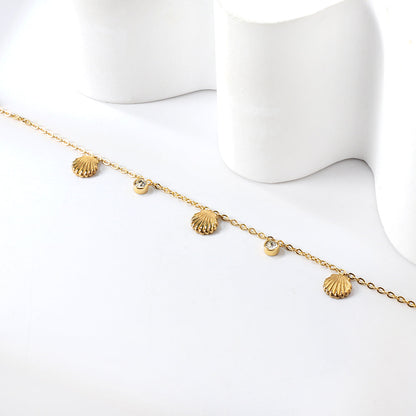 3 Shells + 2 Cylindrical White Diamonds Accessories Bracelet 17+3cm