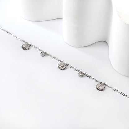 3 Shells + 2 Cylindrical White Diamonds Accessories Bracelet 17+3cm