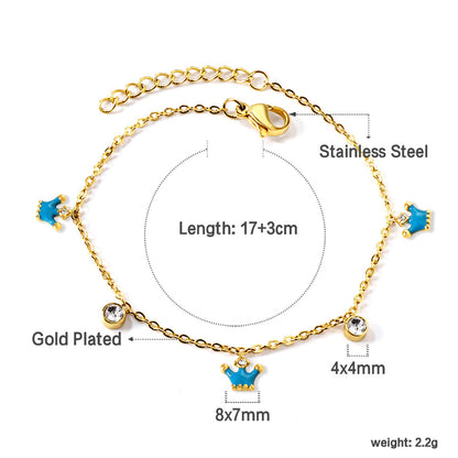 3 small blue crowns + 2 cylindrical white diamond accessory bracelet 17+3cm