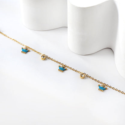 3 small blue crowns + 2 cylindrical white diamond accessory bracelet 17+3cm