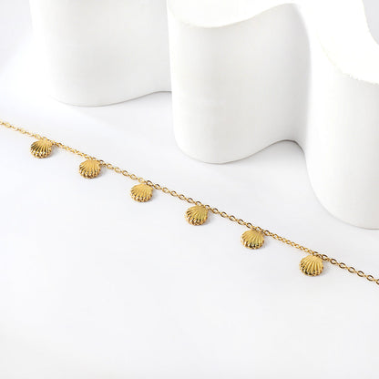6 Shell Accessory Anklets 20+5cm Gold Steel