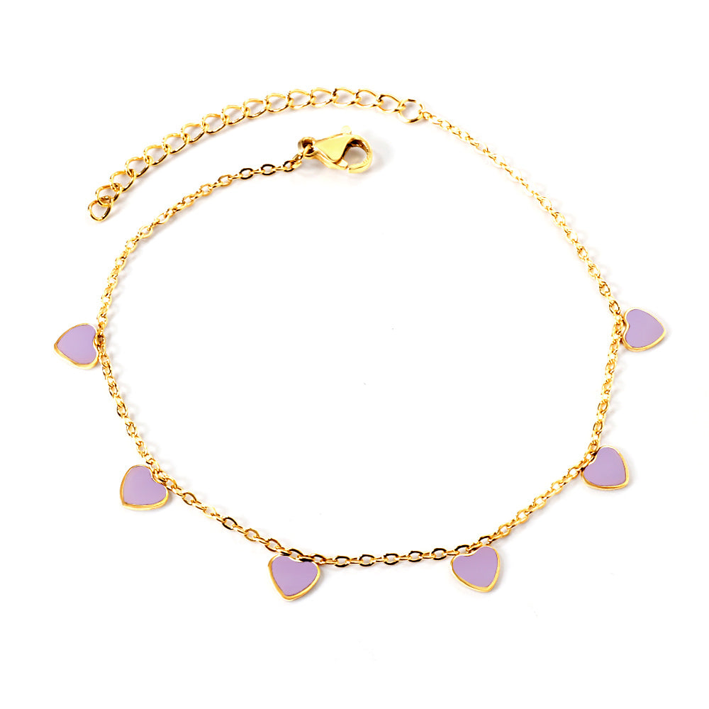6 Black Drip & Red Drip & Purple Drip & Crimson Drip Heart Accessory Anklet 20+5cm Steel Color Gold Color