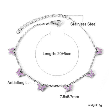6 Purple & Blue Butterfly Butterfly Anklet 20+5cm Steel Gold