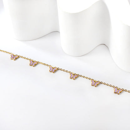 6 Purple & Blue Butterfly Butterfly Anklet 20+5cm Steel Gold