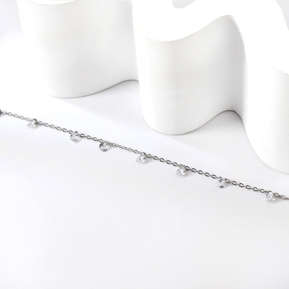 9 white & purple & pink & mixed diamonds anklet 20+5cm steel color gold color