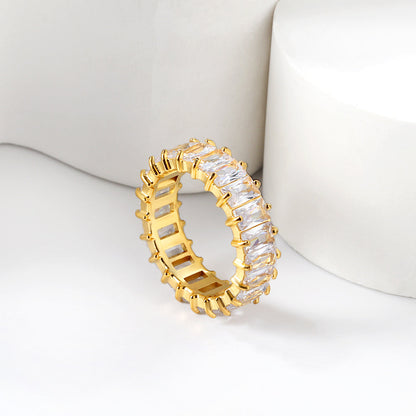 Rectangular full diamond ring female fashion light luxury hundred trend exquisite niche design finger ring