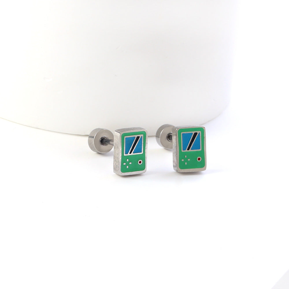 New Fashion Stainless Steel Screw Plug Mixed-color Game Machine Stud Earrings