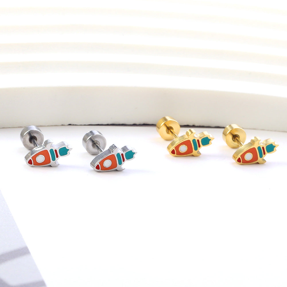 New Fashion Stainless Steel Screw Plug Mixed Color Rocket Stud Earrings