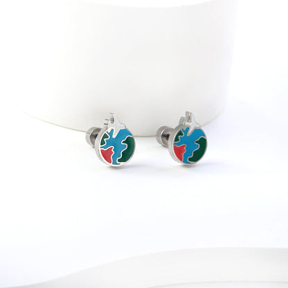 New Fashion Stainless Steel Screw Plug Mixed-color Aircraft + Earth Stud Earrings