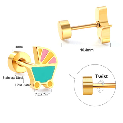 New Fashion Stainless Steel Screw Plug Mixed Color Baby Carriage Stud Earrings