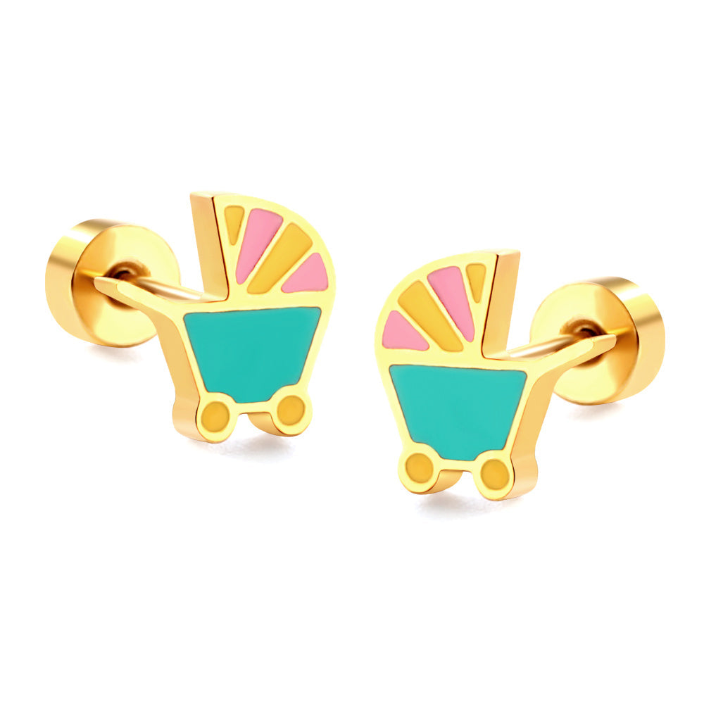 New Fashion Stainless Steel Screw Plug Mixed Color Baby Carriage Stud Earrings