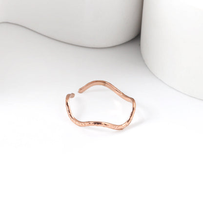 Stainless Steel 18K Gold Irregular Whacked Wave Open End Ring