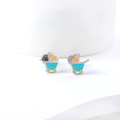New Fashion Stainless Steel Screw Plug Mixed Color Baby Carriage Stud Earrings