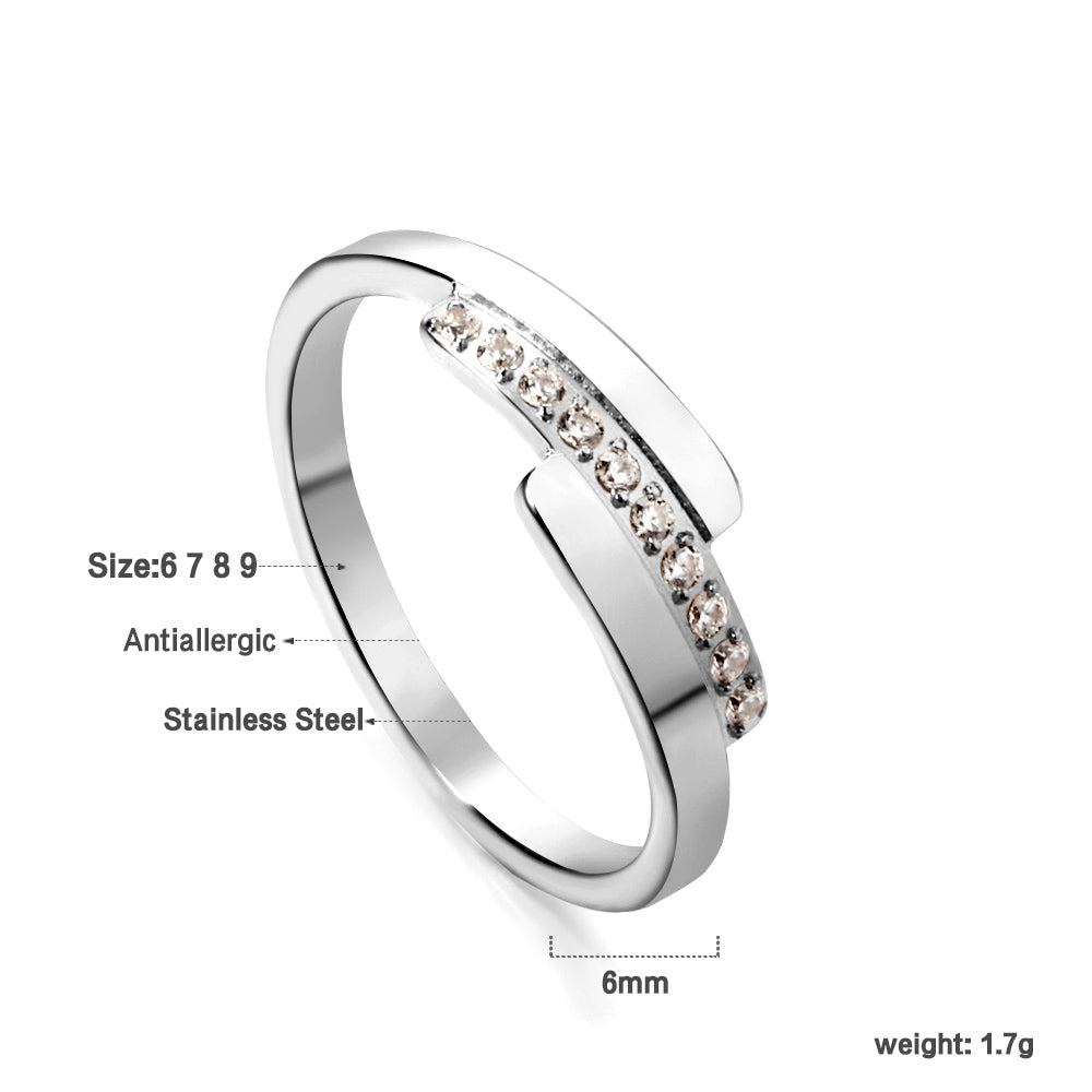 Fashion new step ladder set diamond ring flash zirconium stainless steel 18K gold index finger ring niche personality
