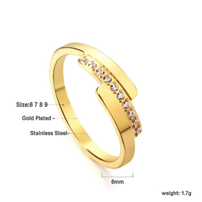 Fashion new step ladder set diamond ring flash zirconium stainless steel 18K gold index finger ring niche personality