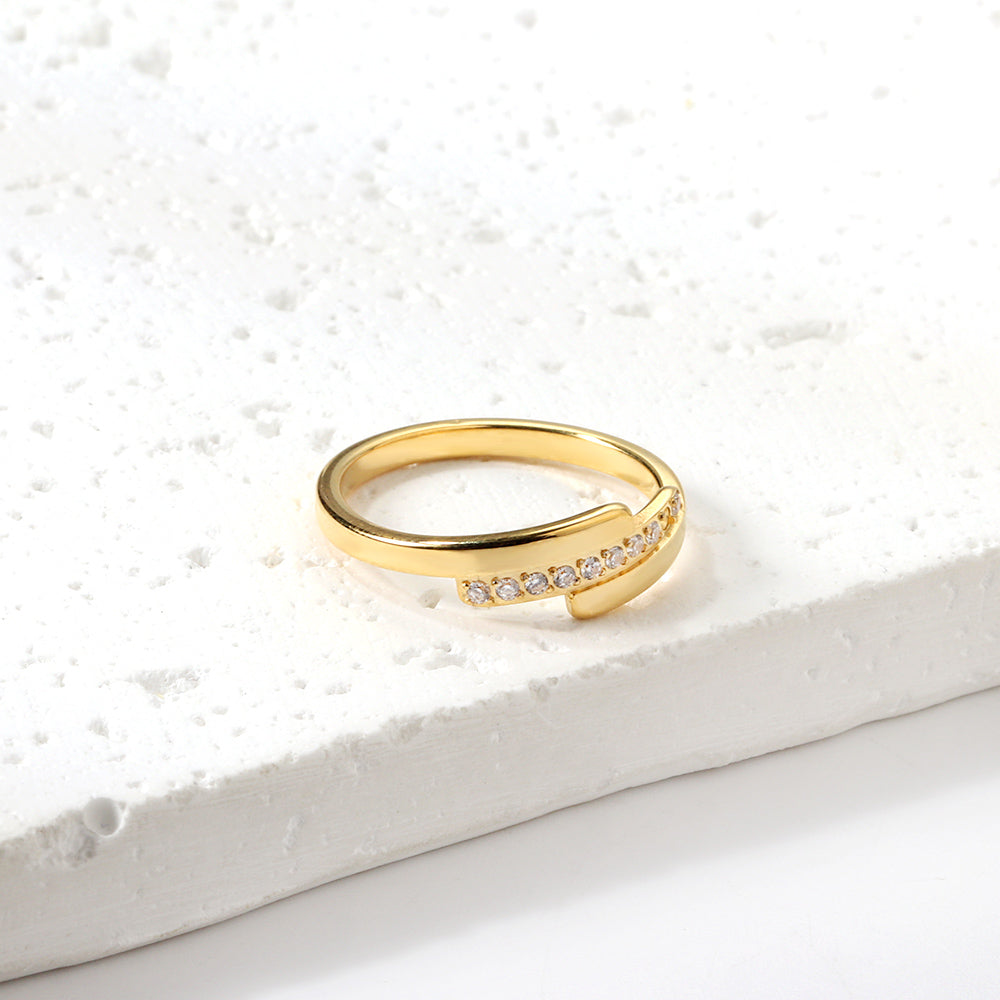 Fashion new step ladder set diamond ring flash zirconium stainless steel 18K gold index finger ring niche personality
