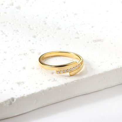 Fashion new step ladder set diamond ring flash zirconium stainless steel 18K gold index finger ring niche personality