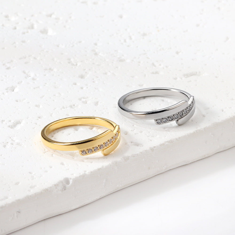 Fashion new step ladder set diamond ring flash zirconium stainless steel 18K gold index finger ring niche personality