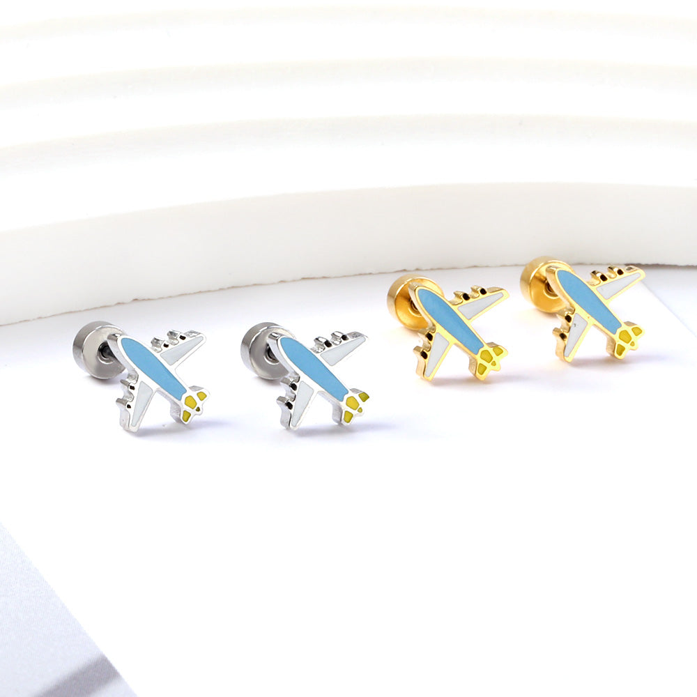 New Fashion Stainless Steel Screw Plug Mixed Color Airliner Stud Earrings