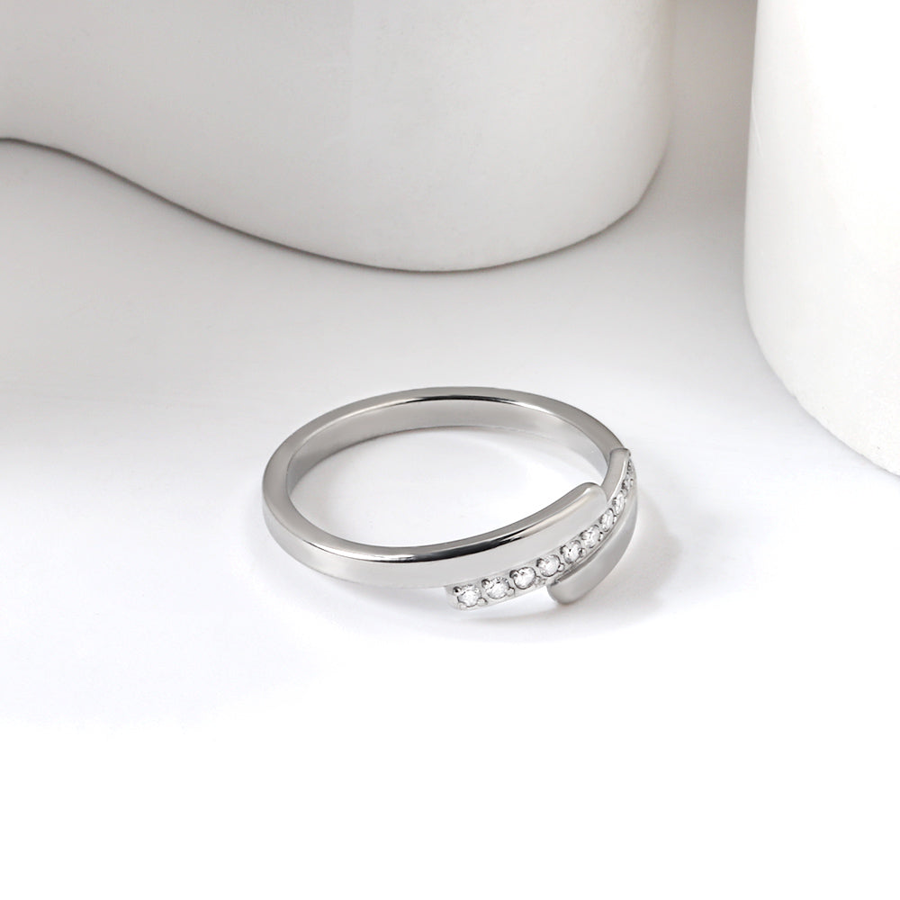 Fashion new step ladder set diamond ring flash zirconium stainless steel 18K gold index finger ring niche personality
