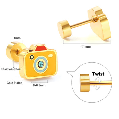 New Fashion Stainless Steel Screw Plug Mixed Color Camera Stud Earrings