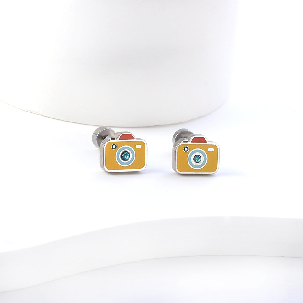 New Fashion Stainless Steel Screw Plug Mixed Color Camera Stud Earrings