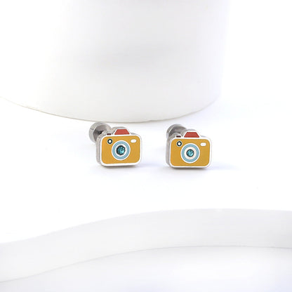 New Fashion Stainless Steel Screw Plug Mixed Color Camera Stud Earrings