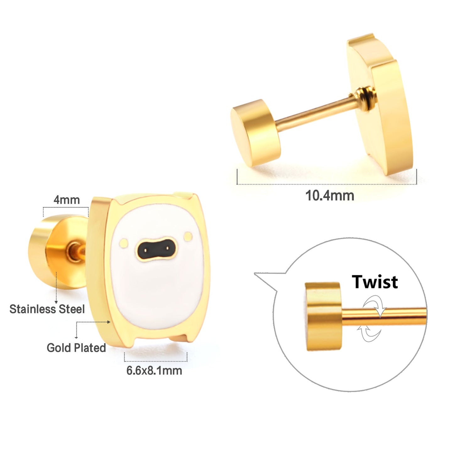 New Fashion Stainless Steel Screw Plug White Pig With Black Nose Stud Earrings