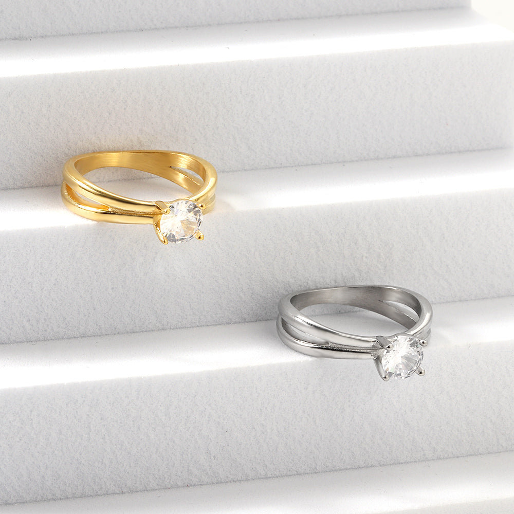Steel/Gold Round Diamond Design Ring