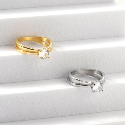 Steel/Gold Round Diamond Design Ring